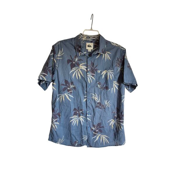Quiksilver Men’s L Tropical Palm Floral Button Up Short Sleeve Vacation Shirt - Picture 1 of 8